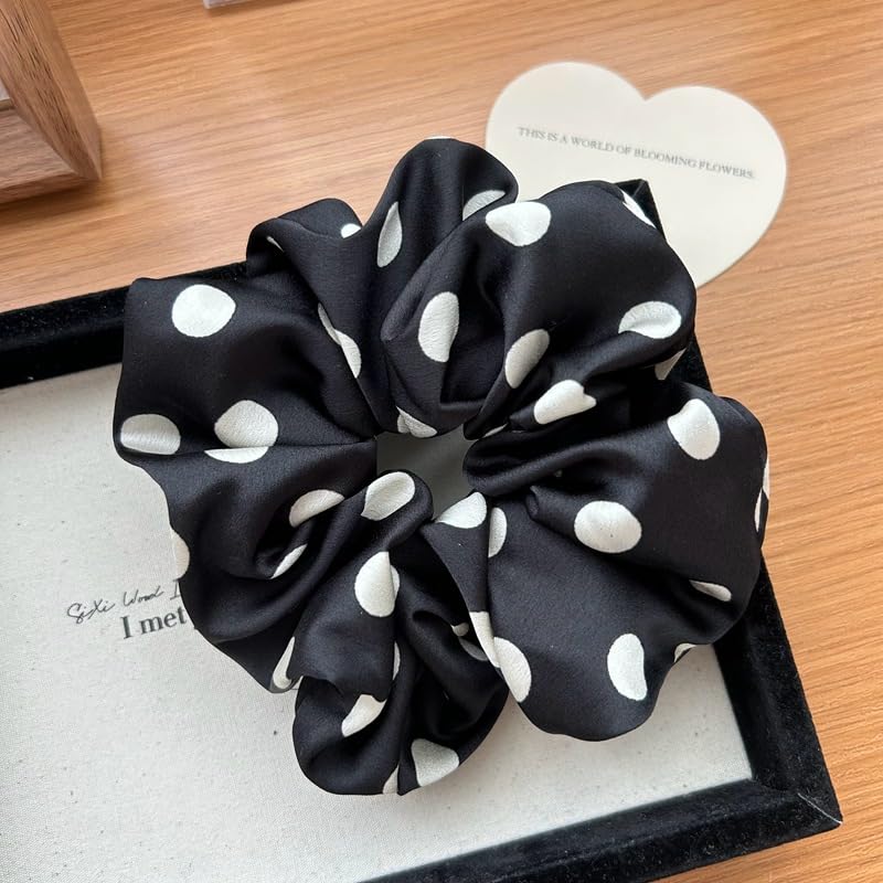 Lemeilleur 2 PCS Polka Dots Silklike Hair Scrunchies Long Hair Hair Eleastic Bands Scrunchy Hair Ties Ropes Ponytail Holders Cloth Bands for Girls and Women