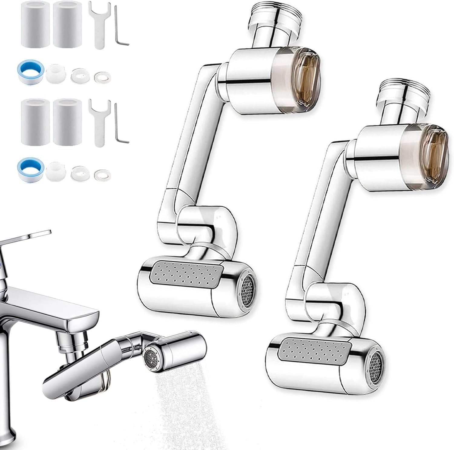 Prolunga per Rubinetto Girevole A 1080° con Getto Nebulizzante per Il Viso Verso Lalto, 4 modalità di Erogazione Dellacqua E Filtro Integrato, Aeratore per Lavello da 2pcs