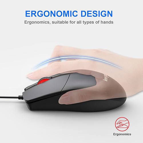 Miniatura 4 de leegicst Ratón óptico con cable para computadora, M102, 3 botones, USB, con cable para computadoras, portátiles, Chromebook, MacBook, PC (negro)