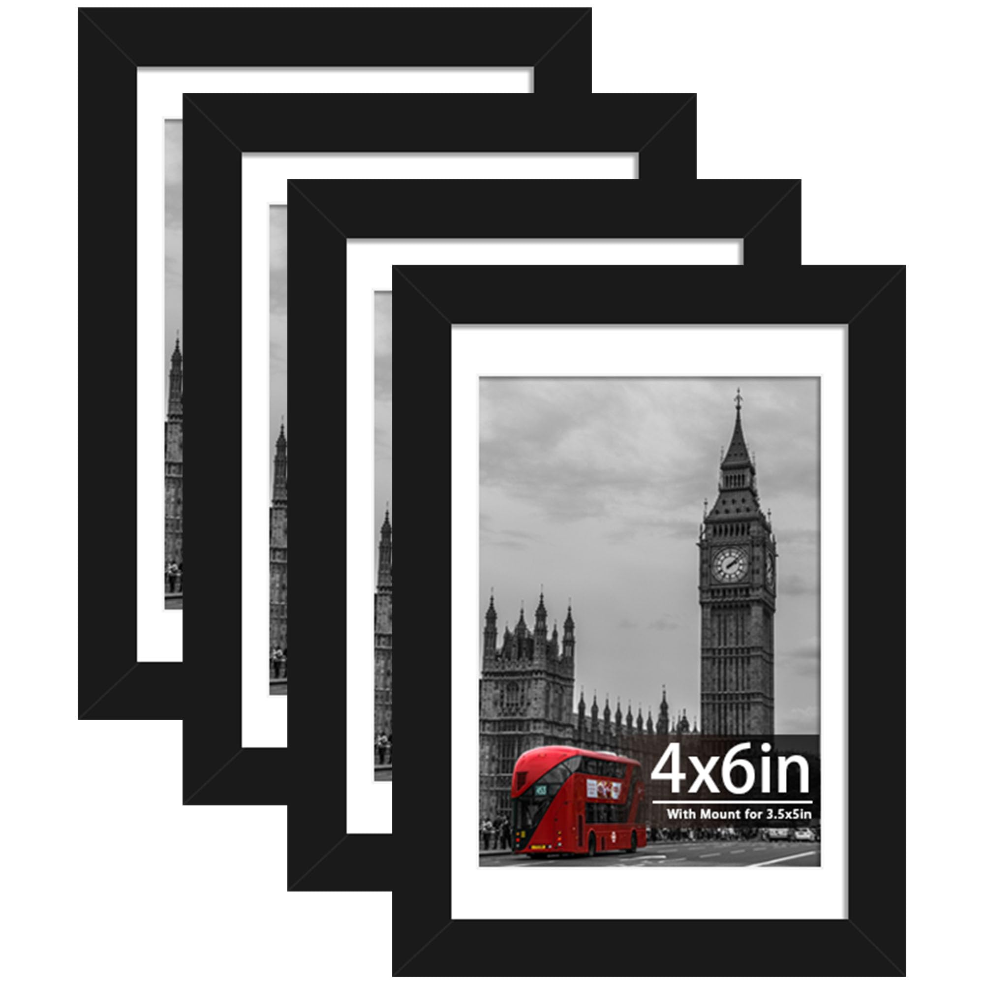 Tinkeps 4 Pack A4 Black Picture Frame, Engineered Wood and Plexiglass, A4 Frame with Mount for A5 Prints, Photos, and Posters, Tabletop and Wall Mountable — view 8