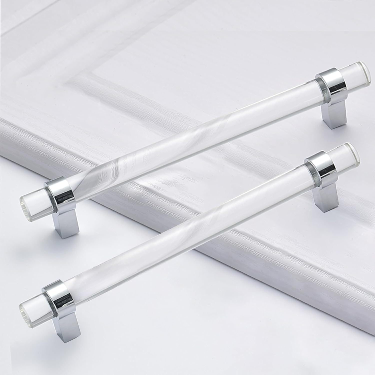 Crystal Glass Drawer Pulls, 6-3/10 Inch Chrome Cabinet Pulls Clear Cabinet Handles(160mm, 5 Pack)