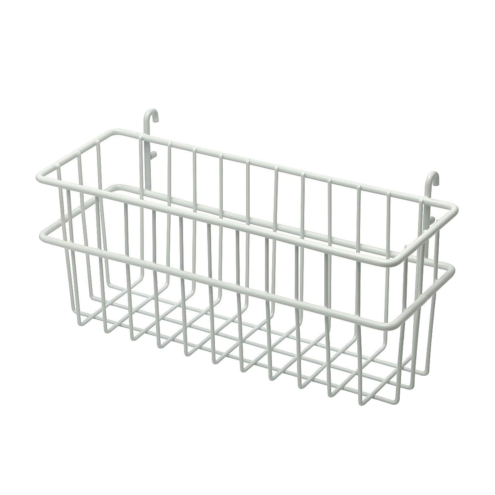 LOVIVER Hanging Wall Basket with Hooks, Wall Mount Fruit Basket, Over Door Organizer, Iron Grid Storage Organizer for Kitchen Pantry Bathroom, Multi Wire Bin for Fruits, Office Supplies, 25x9x10.5cm