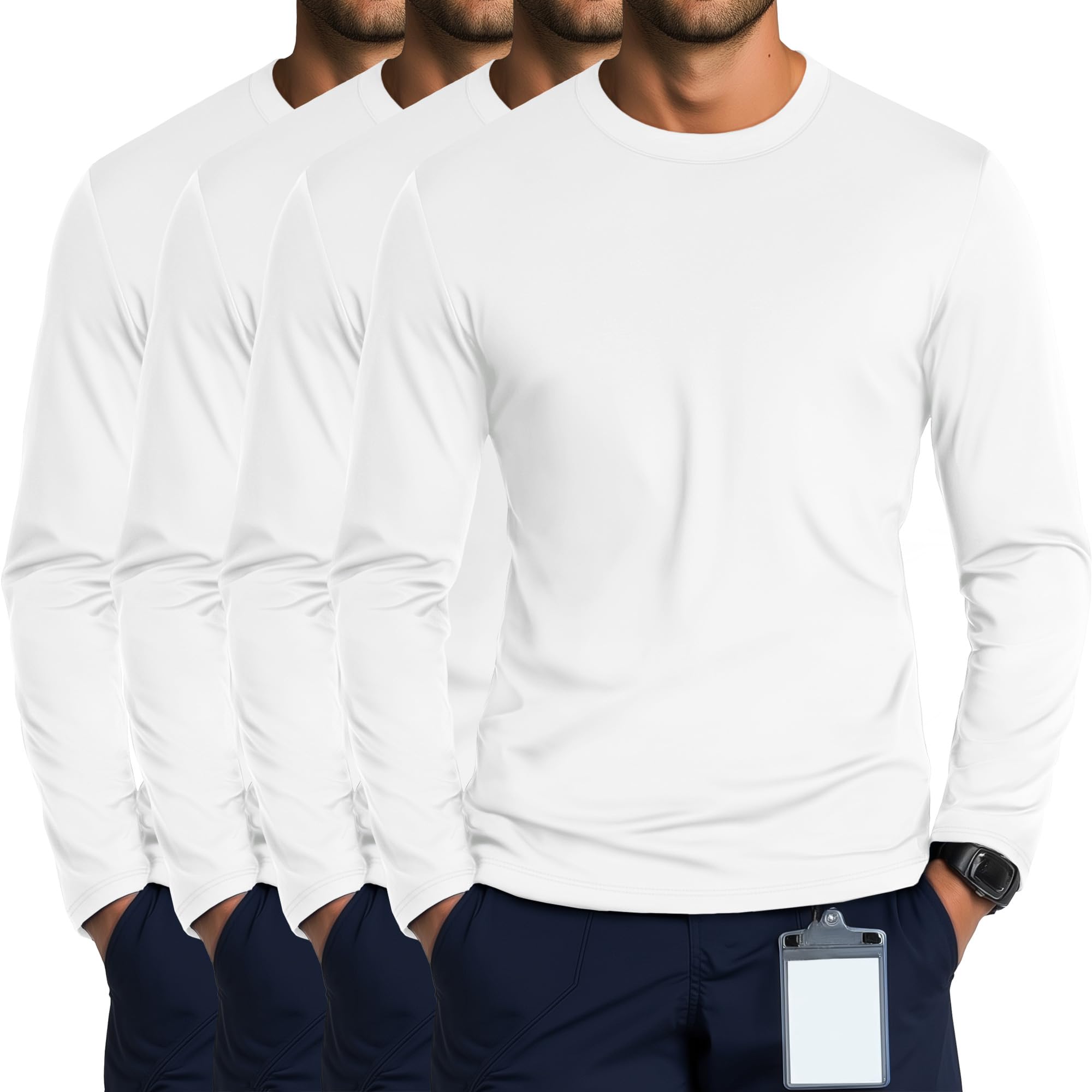 August Alley 4 Pack Men's Long Sleeve Crewneck Underscrub Tees