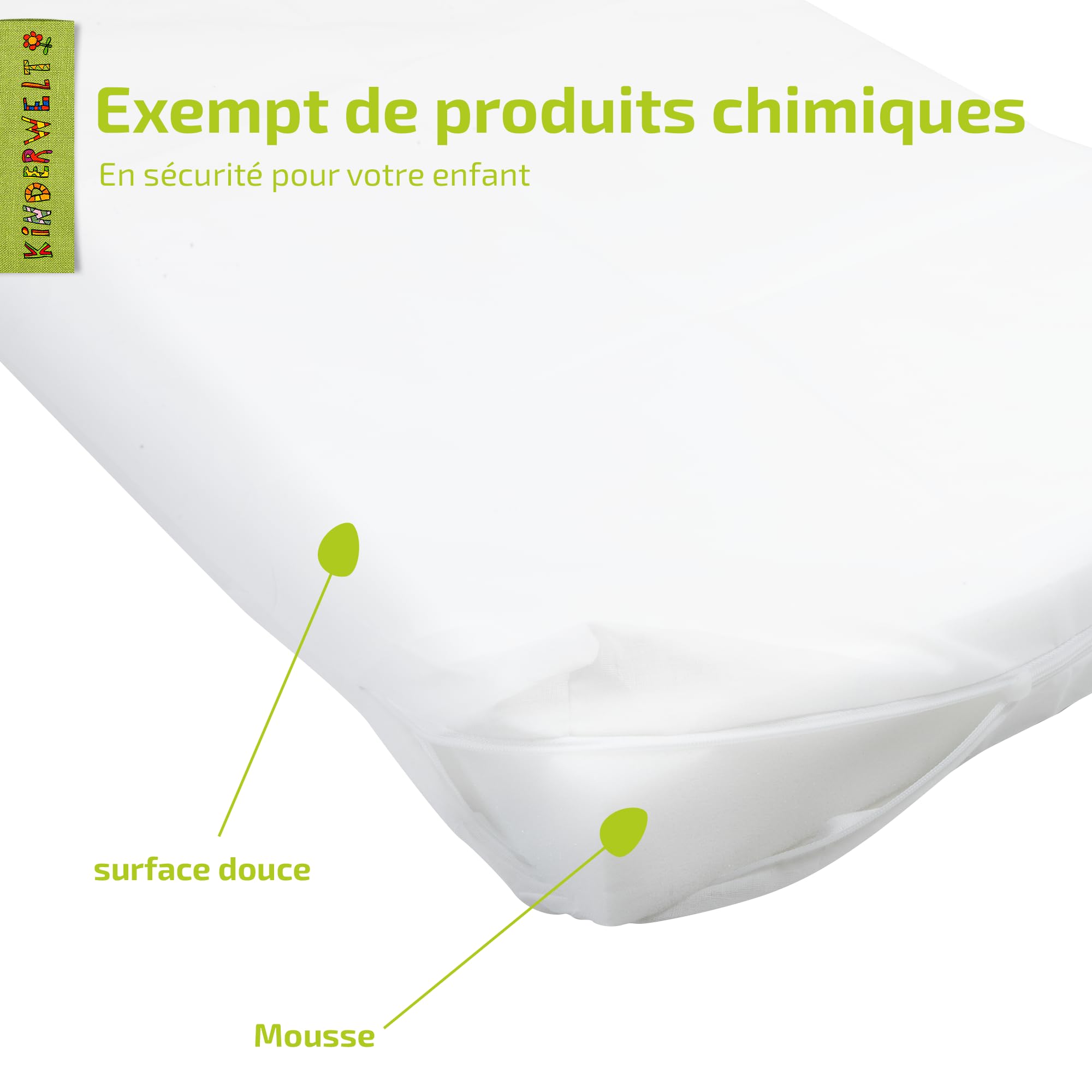 Matelas pour bébé, noyau en mousse, 60 x 120, blanc