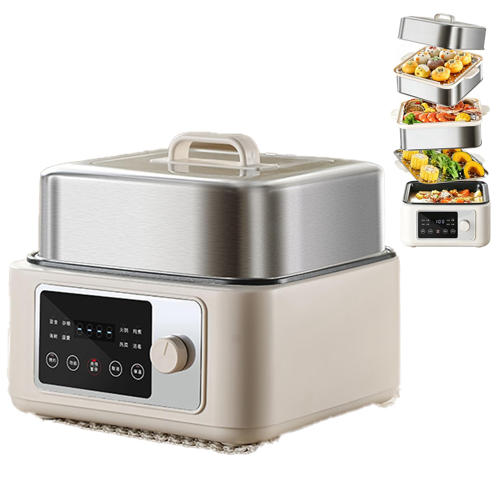 12L Elettrico Steamer Alimentare 1350W Acciaio Inossidabile, Smart Touchscreen con 8 preimpostazioni e 24H Timer, fornello Multifunzionale per pasti sani e Uso Domestico