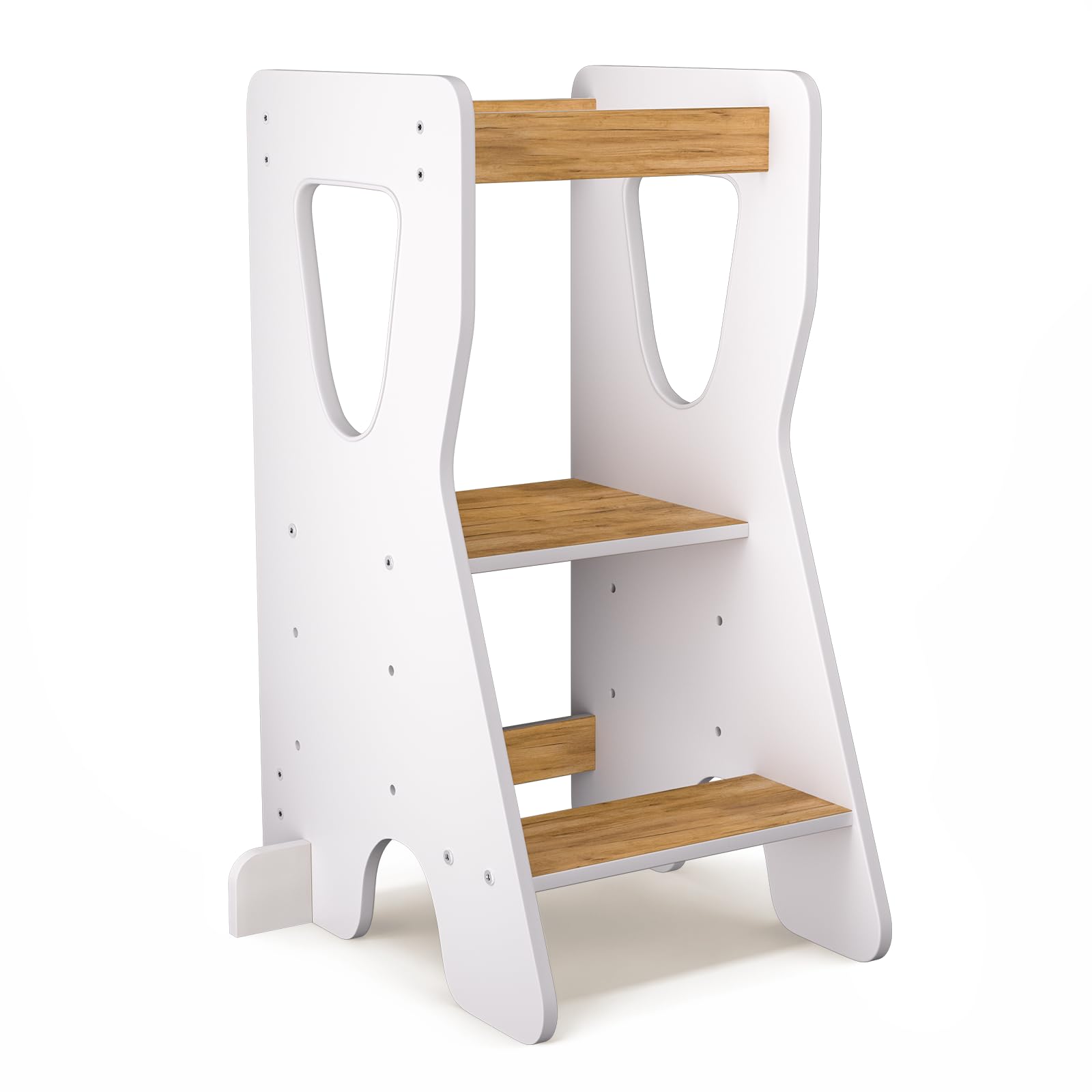 COSYLAND Torre Montessoriana Bambini Legno Naturale 3 Altezze Regolabili Bianco e Naturale