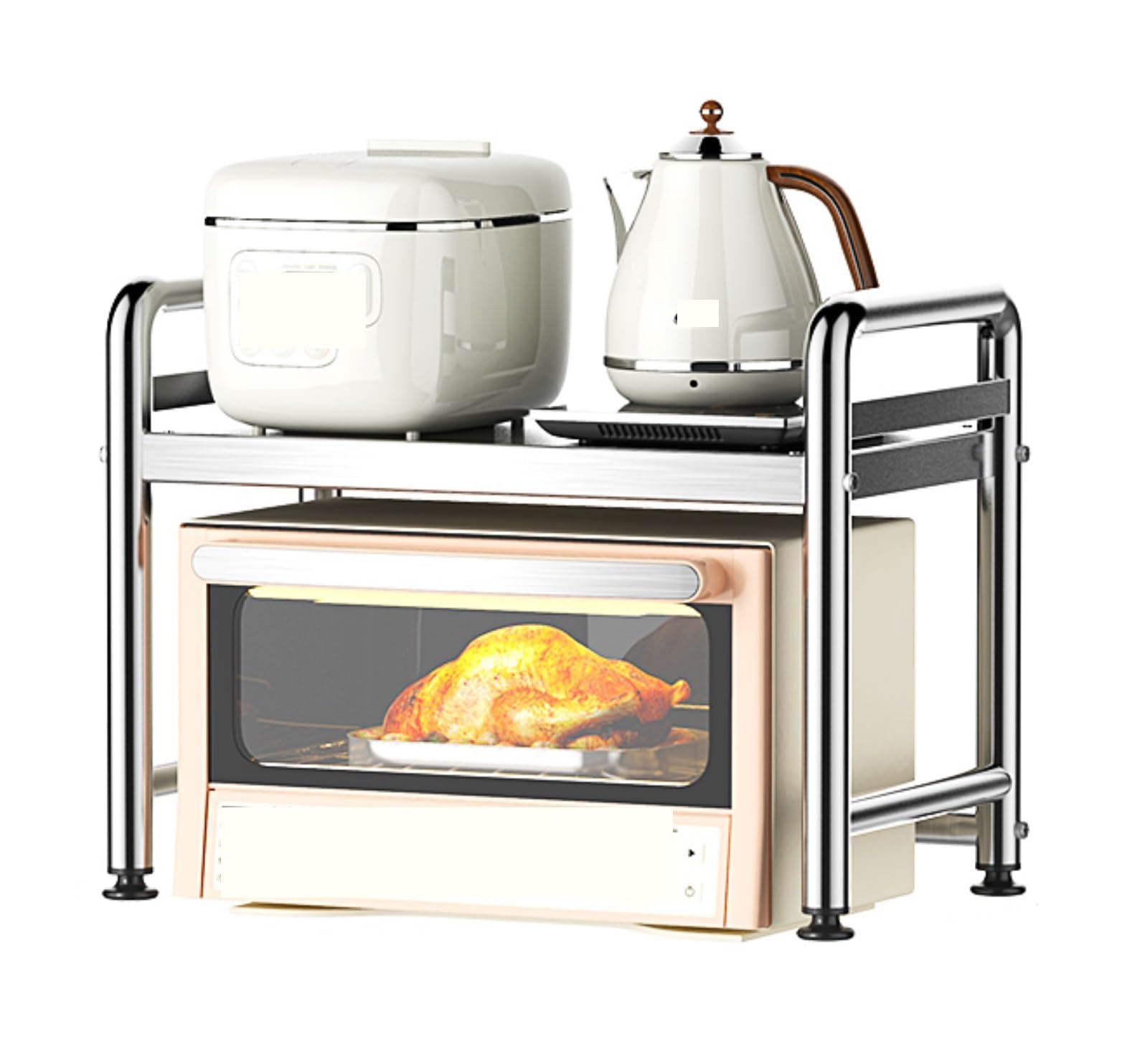 OWOHYG Stainless Steel Kitchen Shelf Microwave Stand Rack For Electric Rice Cooker Free Standing Storage For Kitchen 53Cm Height.