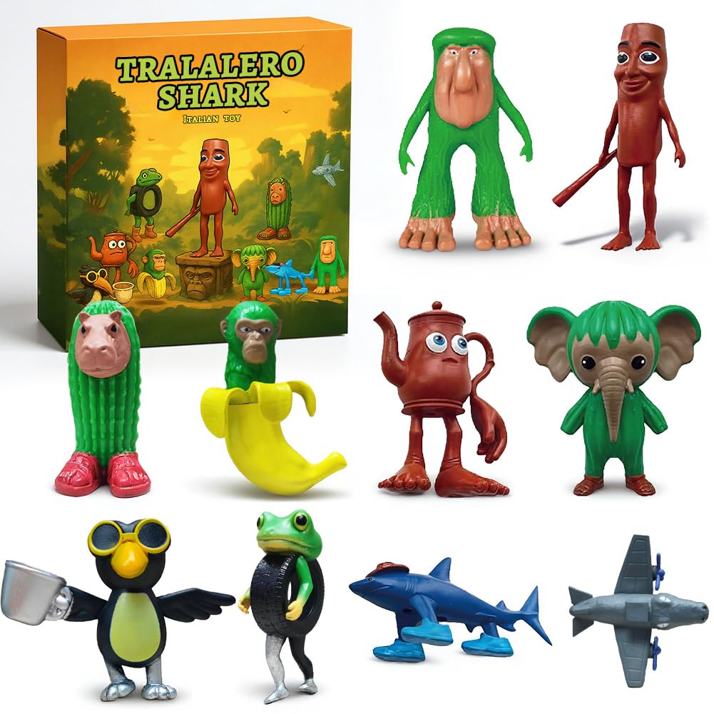 Italian Brainrot Action Figures Set,Funny Collectible Figures for Kids & Adults,Tralalero Tralala-Inspired,Creative Shark,Monkey and More Toys,Safe Gifts for Fans Ages 6+ (C 10pcs)