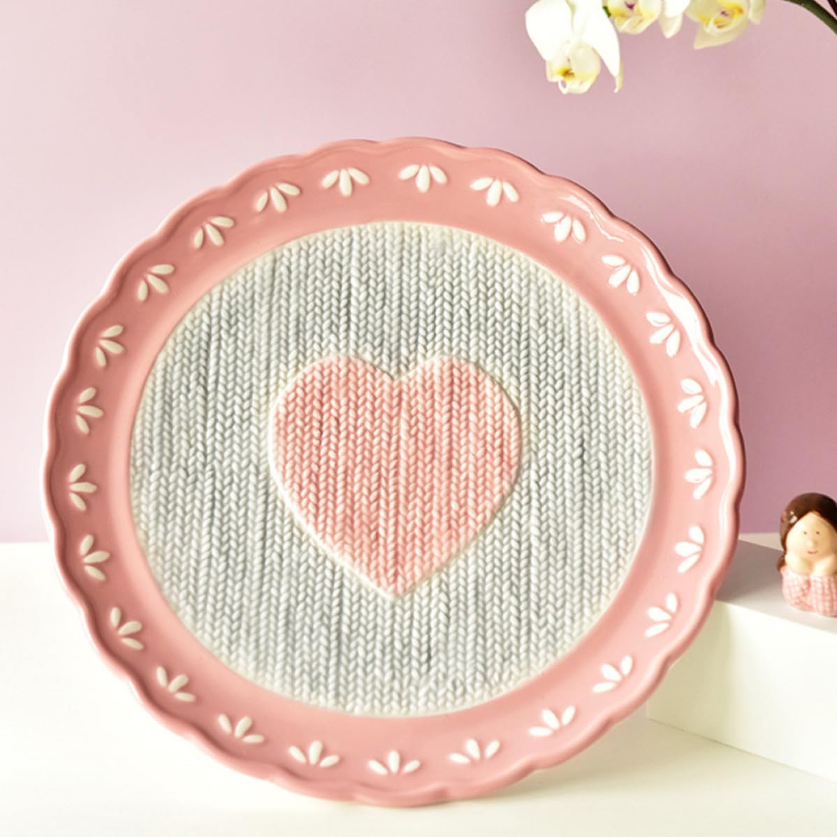 UKCOCO Piatto Torta in Ceramica Rosa a Cuore per Dessert e Tavola