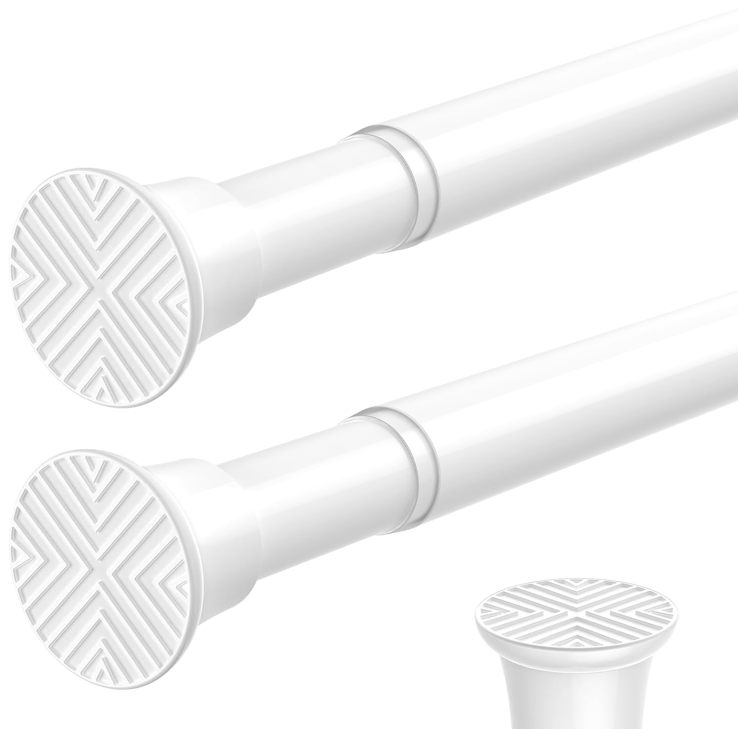 Zipglo Shower Curtain Pole 80-195cm, Extendable Curtain Poles Adjustable Tension Rods for Curtains Telescopic Curtain Poles No Drilling Shower Curtain Rail for Bathroom Window, White 2Pcs