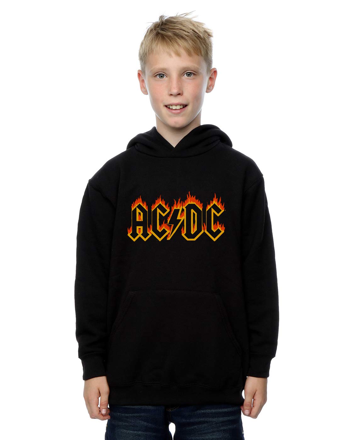 Absolute Cult Boys Black Ac/Dc Flames Logo Hoodie 5-6 Years
