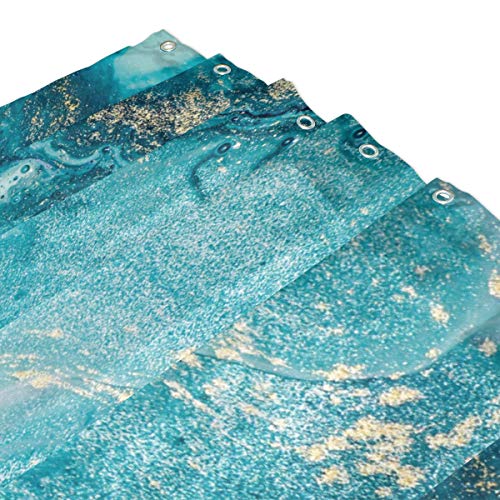 Dzglobal Marble Shower Curtain Natural Luxury Ocean Art The Ripples Of Agate With Beautiful Blue Paint And Gold Powder For Bathroom Decor Polyester Fabric Waterproof Shower Curtains Set With 12 Hooks #TOP2