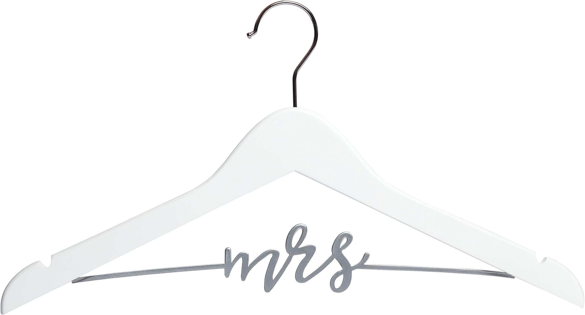 Pearhead Mrs. Wedding Dress Hanger, Wooden Bridal Gown Hanger with Silver Cursive Wire, Elegant Wedding Photo Prop and Keepsake Gift for Bride, White