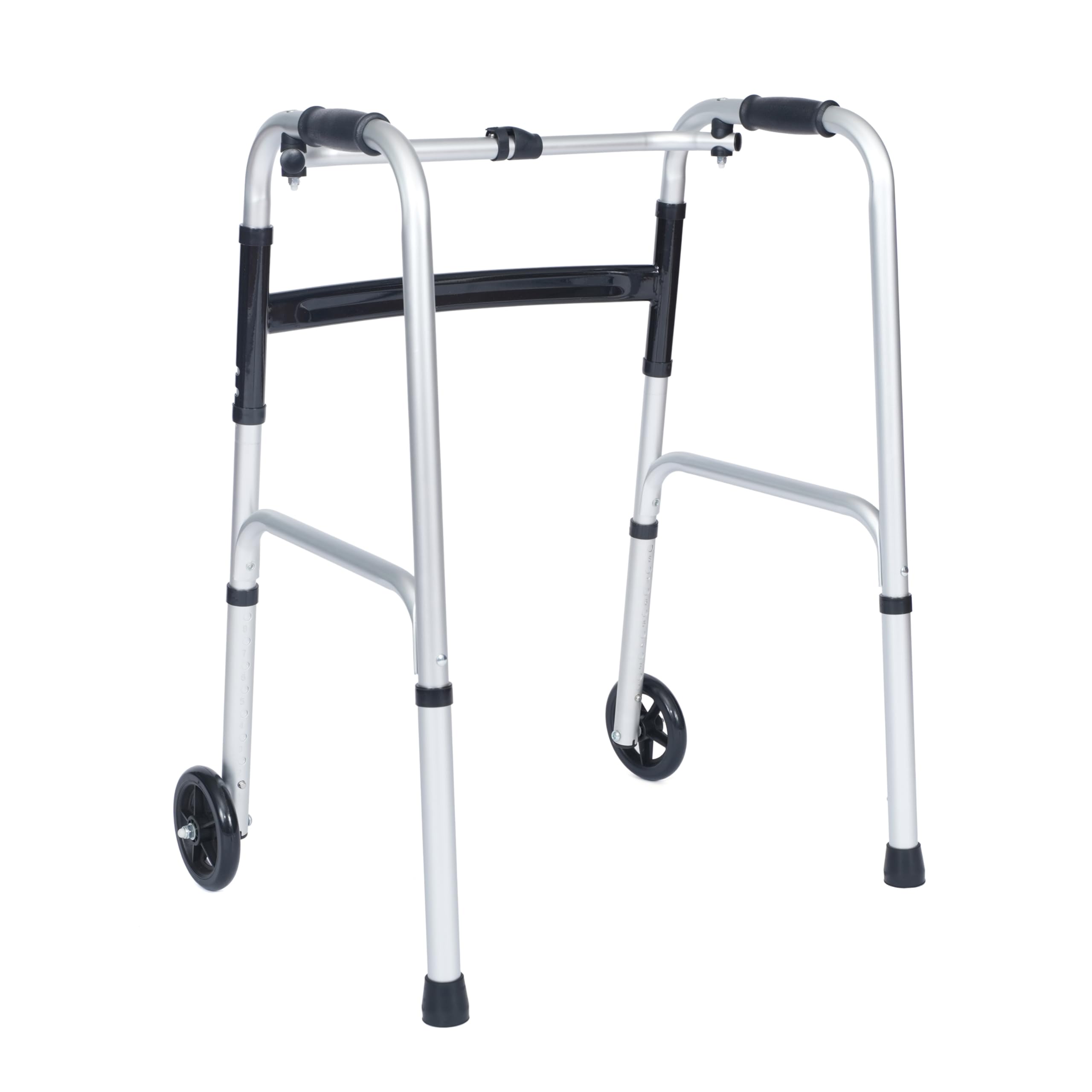 BizChair Hercules Folding Walker, Height Adjustable Frame, Interchangeable Wheels or Feet, Dual Frame Types, Lightweight Design, Silver/Black