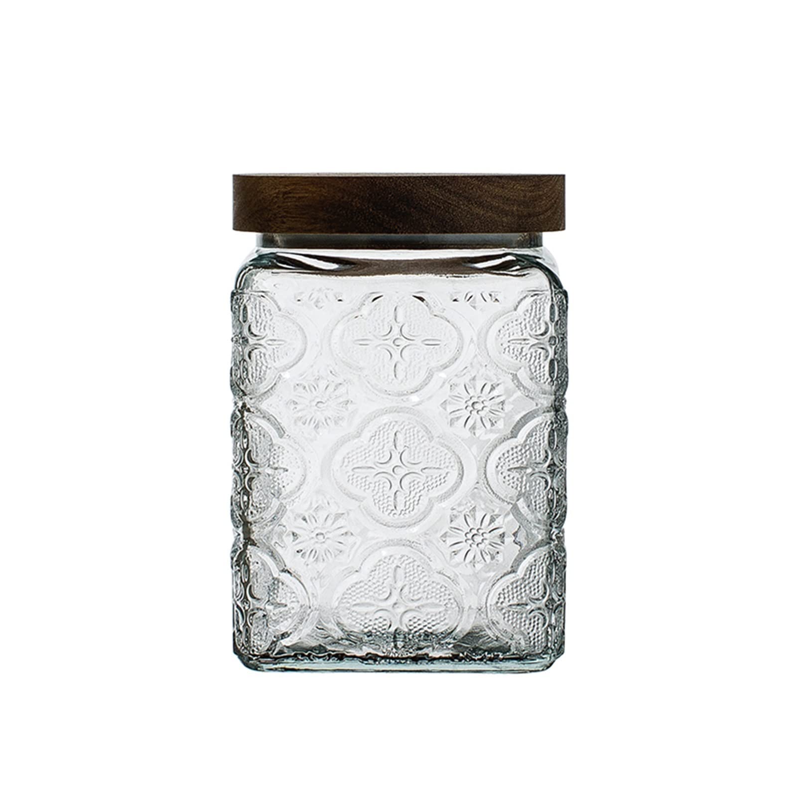 JINGYAN Storage Jars Flower Storage Jar With Lid Square Lead-free Glass Tea Sealed Coffee Bean Candy Honey Bottle