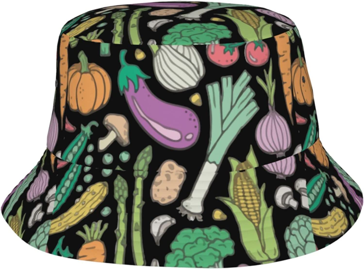 AOOEDM Unisex Bucket Hat Vegetables Food Doodle Lightweight Outdoor Sun Hat Trendy Fishing Hat Black