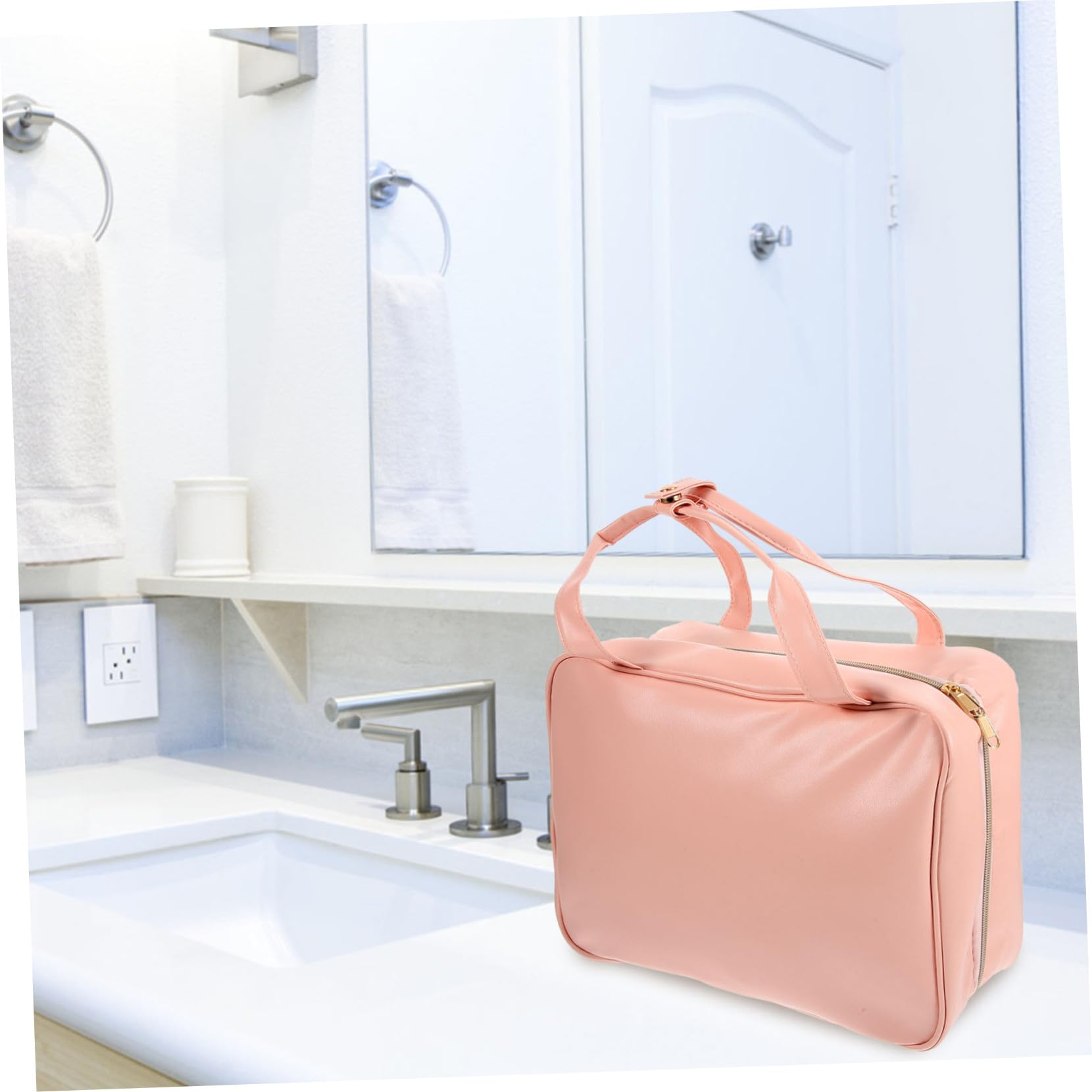 Trousse de Toilette en PU Rose à Suspendre, Capacité, Portable