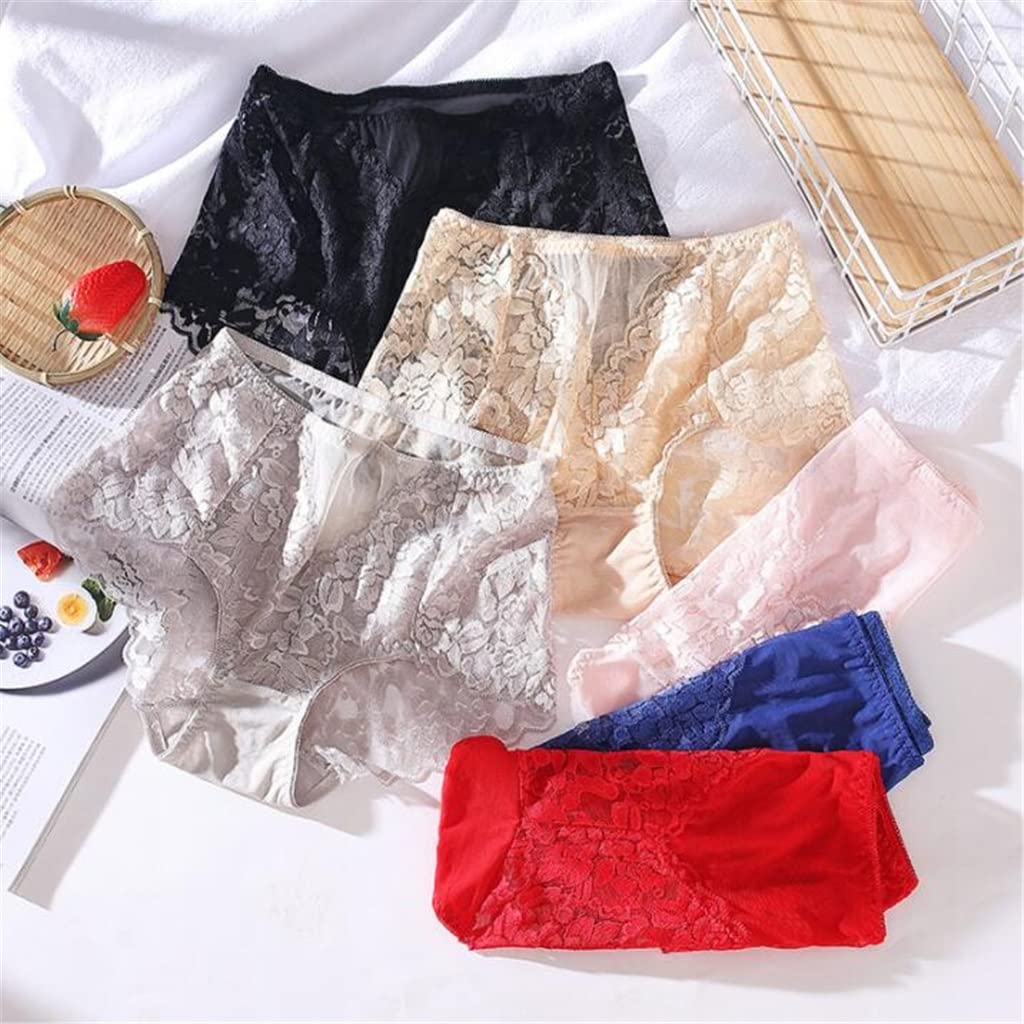 6 Paquetes de Tallas Grandes para Mujer, lencería Sexy con Recortes de Encaje, Pantalones Transparentes de Cintura Media, Pantalones Transpirables sin Costuras, Finos