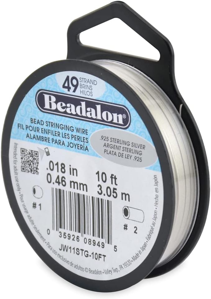 Beadalon 0.46 mm Diameter 10 ft Reel 0.925 Sterling 49 Strand Wire, Silver