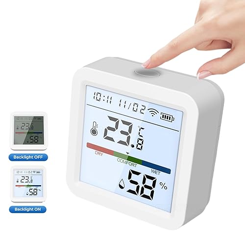 Termómetro higrómetro WiFi, sensor de humedad y temperatura Bluetooth con luz de fondo, alerta de notificación de aplicación, termómetro WiFi