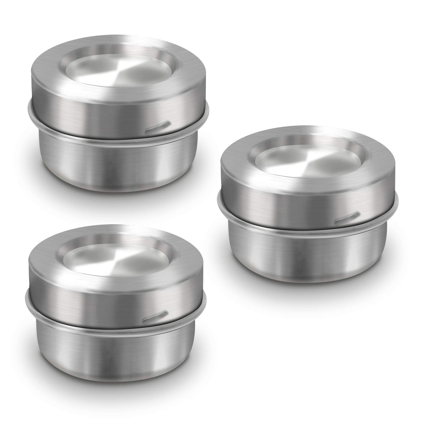 LEADUP 18/8 Stainless Steel Leakproof Dips Condiment Containers(1.5 oz),Set of 3,Salad Dressing/Sauces/Snacks Food Storage Containers for Lunch Box Picnic Travel Durable Eco Friendly Reusable