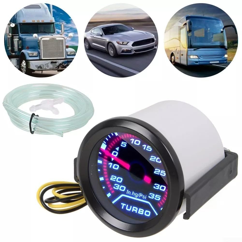 Manometro digitale Turbo Boost, 52 mm, misuratore di pressione Turbo Boost per auto, puntatore digitale 35 PSI con lente fumé e kit di installazione con ago illuminato