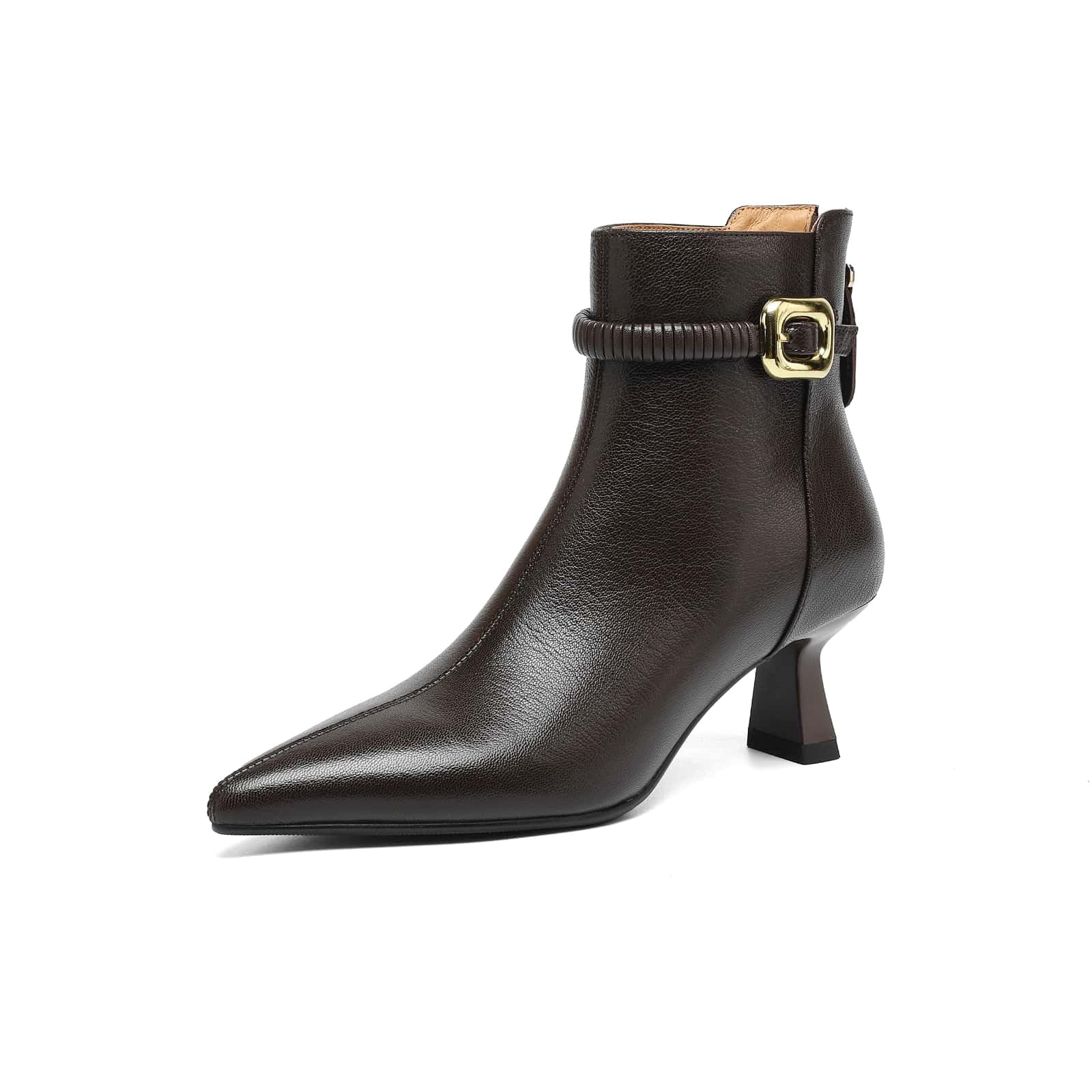 TinaCus Pointed Toe Ankle Boots for Women Handmade Ankle Strap Back Zipper Kitten Heel Short Booties