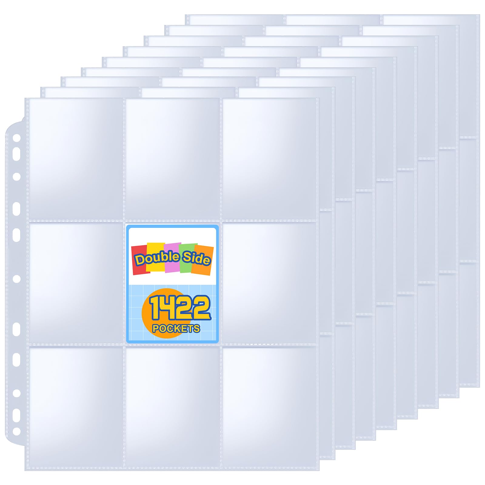 1422 Pockets Trading Card Sleeves, Double-Sided 9 Pocket Binder Sheets, Ultra-Clear Card Binder for 3 Ring Binder, 11 Holes Card Sleeves Fit for MTG, Baseball Cards, Business Cards, Coupons