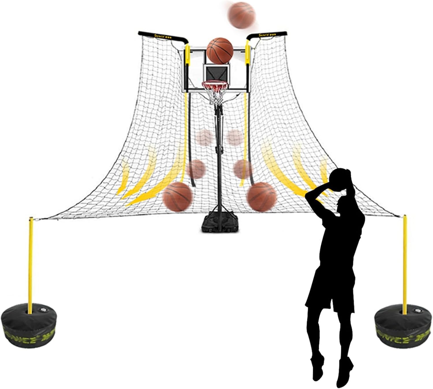 Portable Basketball Return Attachment - Automatic Hoop Returner with Rotatable Brackets, Shot Rebounder Net for Effortless Basketball Catching & Training, Perfect for Players & Coaches
