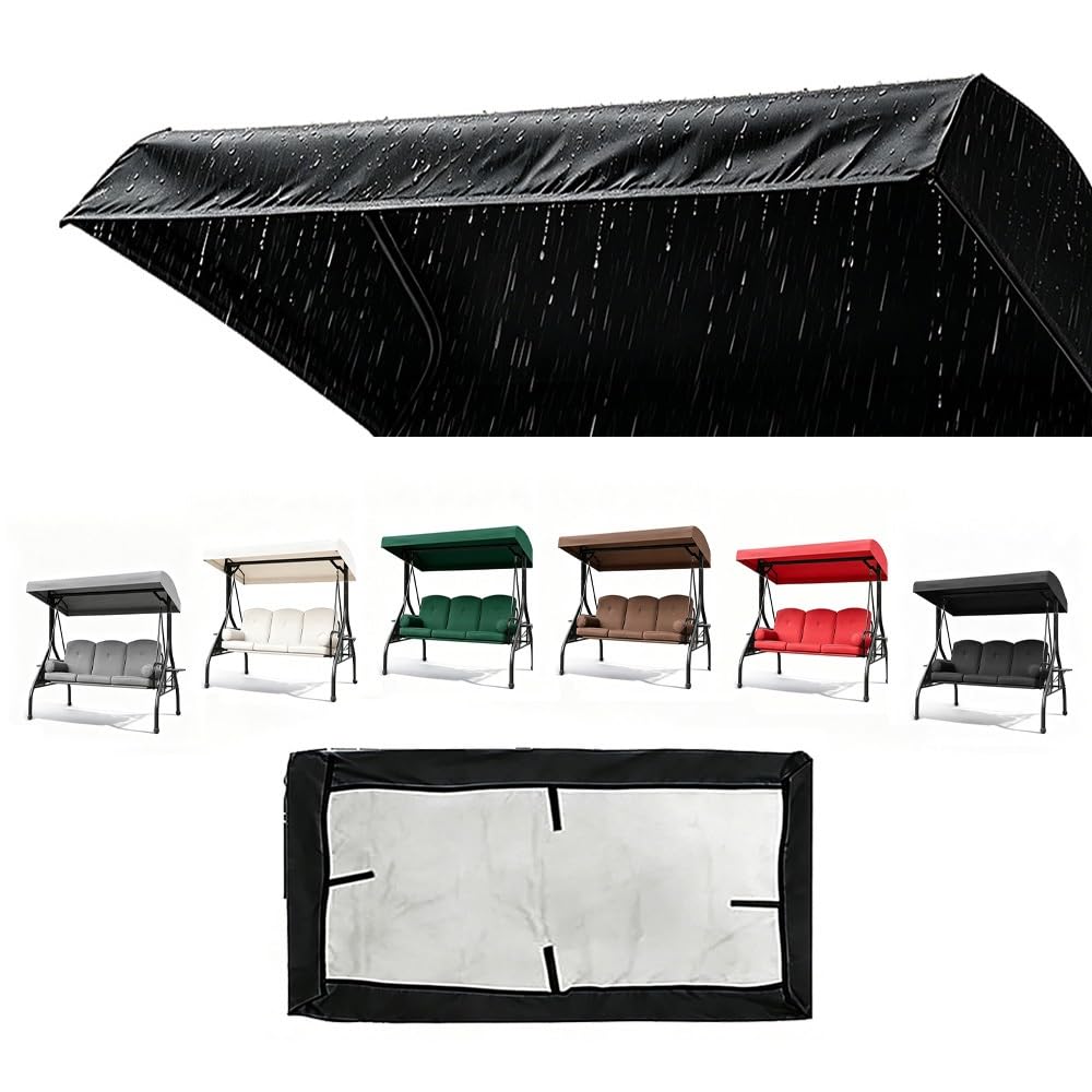 Replacement Canopy Top Cover for Patio Porch Swing Canopy Top Cover, Waterproof Oxford Cloth Sun Shade Awning for Garden Hammock Seat(Black,213x122x23cm)