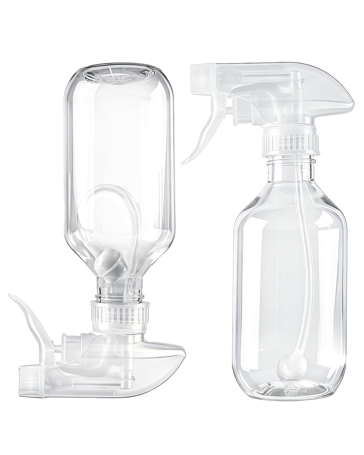 Photo 1 of *lids missing* TERESRY 2 Pack 360° Spray Bottles, 10 oz Plastic Small Containers with Adjustable Spray Nozzles, Spray Bottles for Hair, Cleaning Solutions, BBQ and Plants Clear