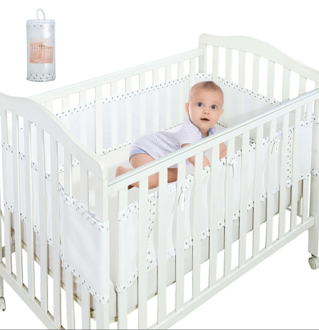 Tour de lit bébé/Lot de 2 pour lit bébé 60x120cm ou 70x140 cm/Protection de lit bébé avec Une visibilité maximale/Contour de lit bébé/Doublure de Berceau en Maille/Tour de lit Respirant