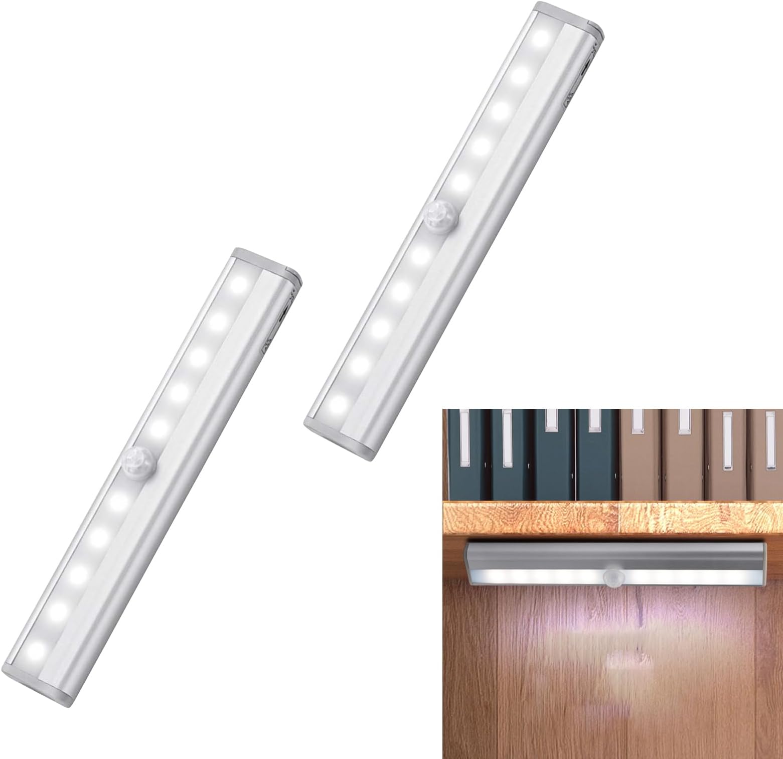 Fogfar 2 PCS Inductive LED White Light, Night Light with Built-in Ten LED Lamp Beads, LED Smart Lights，Suitable for RV, Camper, Cabinets, Wardrobes, Closets (White)