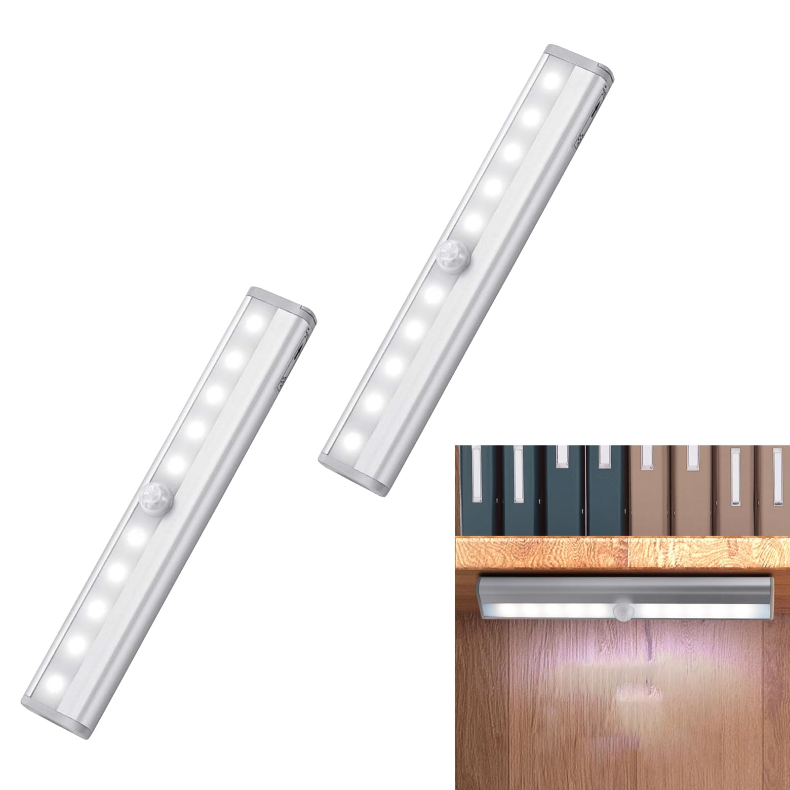 Fogfar 2 PCS Inductive LED White Light, Night Light with Built-in Ten LED Lamp Beads, LED Smart Lights，Suitable for RV, Camper, Cabinets, Wardrobes, Closets (White)
