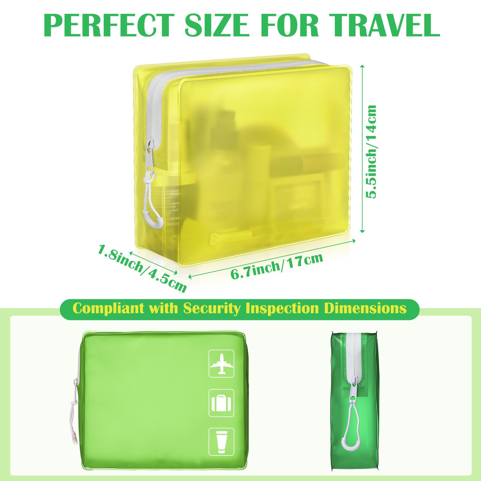 Bolsas de aseo transparentes esmeriladas a prueba de fugas, bolsas de viaje con cremallera, bolsa de maquillaje aprobada por la TSA, bolsas de cosméticos de viaje impermeables para mujeres y