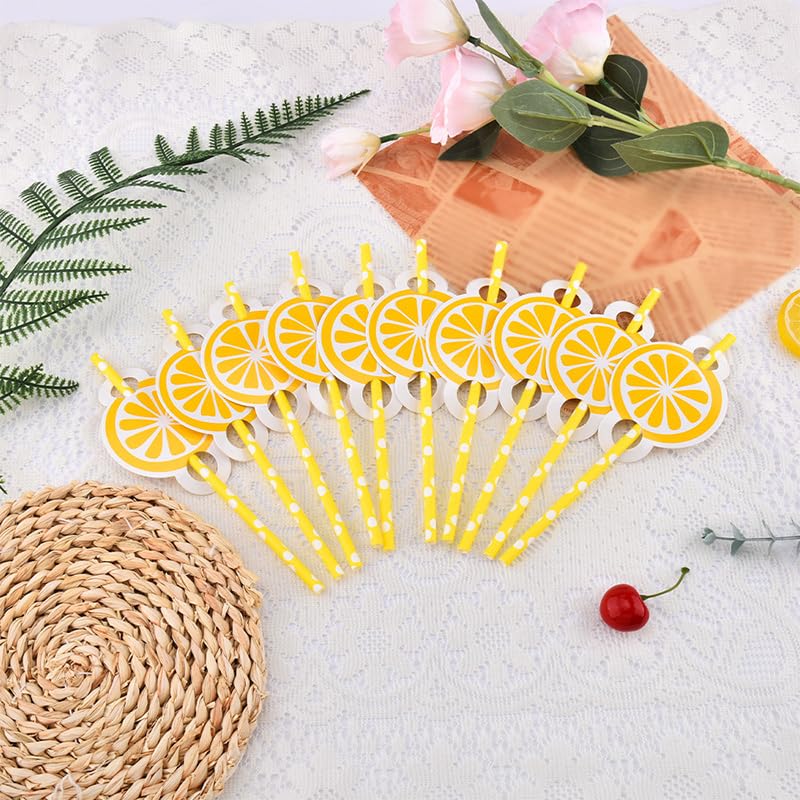 Pitillos desechables de papel con diseño limón 10 pcs miniatura 1