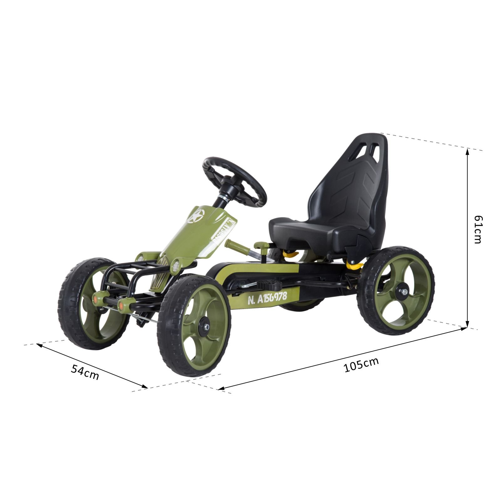 HOMCOM Go Kart mit Handbremse für Kinder 3-6 Jahren 105 x 54 x 61 cm Grün | Tretauto Tretfahrzeug, Vor- und Rückwärtsgang, Kinderfahrzeug Kettcar, Verstellbarer Sitz