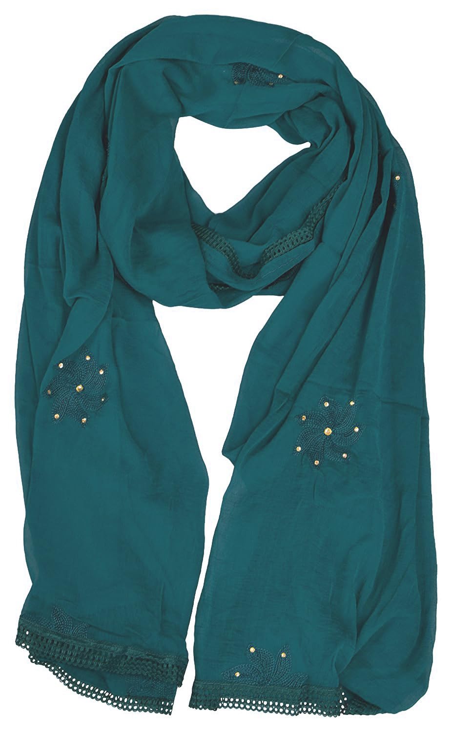 Flower Embroidered Diamond Work Chiffon Dupatta for Womens & Girls With 4 Side Lace