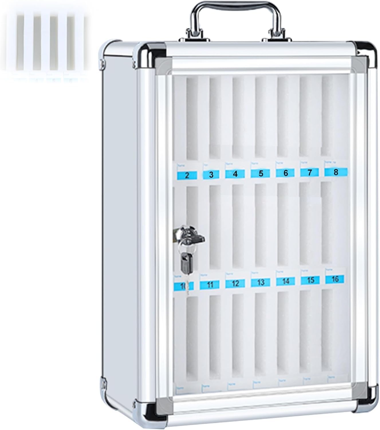 24 Slots Phone Locker, Cell Phone Storage Cabinet Pocket Chart Lock Box with Key [Wall Mounted] [Aluminum Alloy] Mobile Phone Lockbox with Handle for Classroom Office Exam