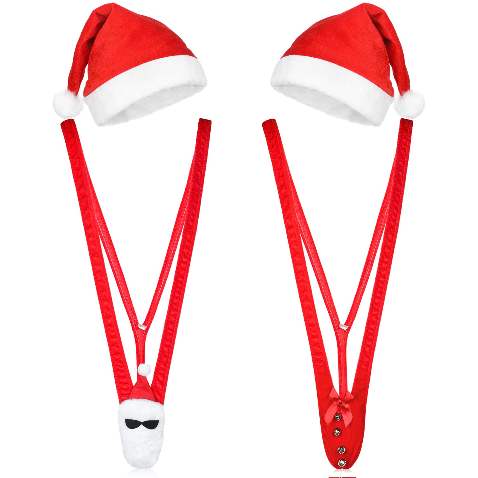 Hestya 4 Pcs Set de Mankini Noël Chapeaux de Père Mankini à String Bonnet Noël Maillot de Bain Drôle pour Homme