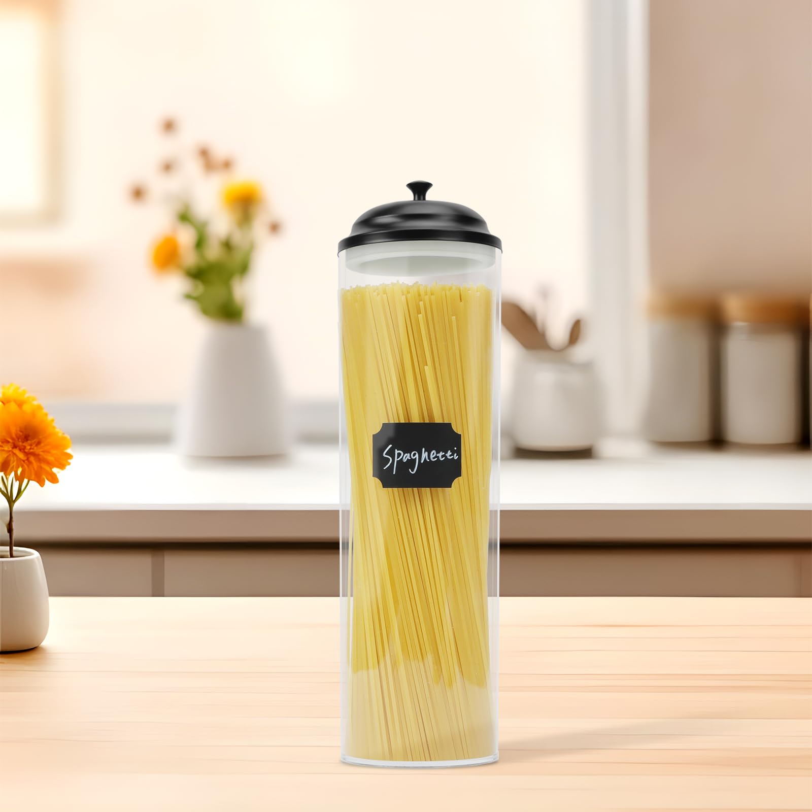 Contenedor de vidrio para almacenamiento de pasta espaguetis con tapas para cocina, tarros de almacenamiento de alimentos con tapas herméticas para azúcar, fideos, linguini, lasaña, granos de