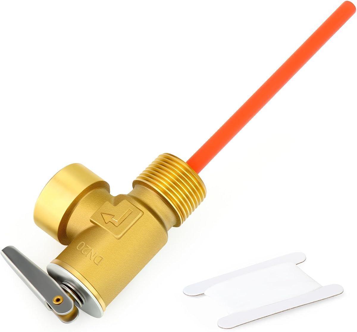 GASHER 3/4" NPT RV Water Heater Temperature & Pressure Relief Valve with Epoxy-Coated Probe, For Hot Water Heater Tanks