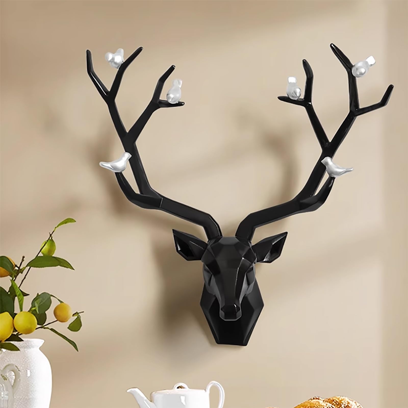 Decorazione Da Parete Con Testa Di Cervo Geometrica Testa Di Cervo In Resina Decorazione Da Parete Con Testa Di Cervo Tassidermia Finta Arte Da Parete Sculture Da Parete Con Cervo Artificiale(Black,51