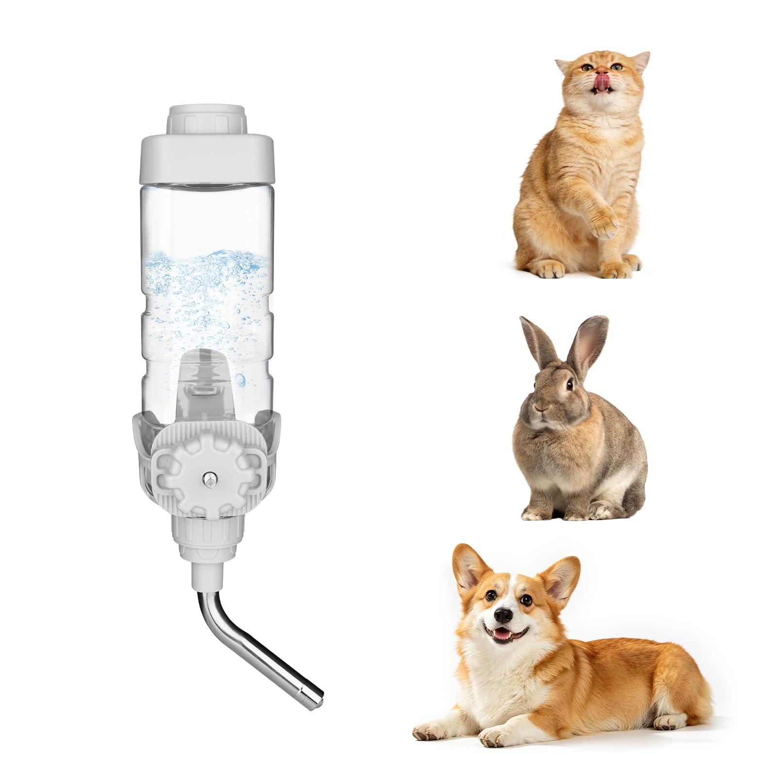 Vannon Water Bottle for Small Animals, 20oz Top-Fill Pet Dispenser, Grey