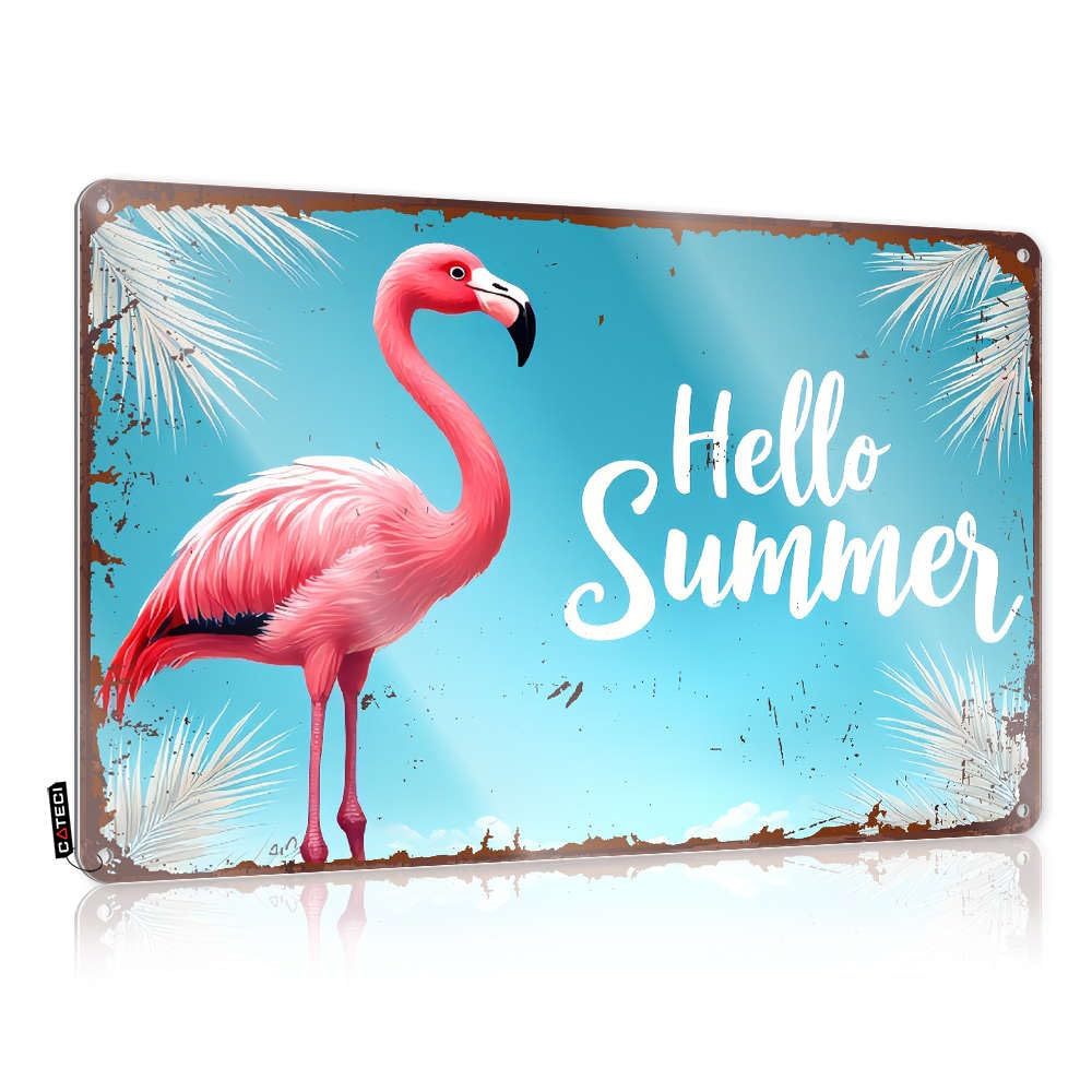 Fzfn Colour Retro Wall Decor Farmhouse Porch Decor Wall Decor | Hello Summer Flamingo. Amazing For Camping Home(30X40cm)