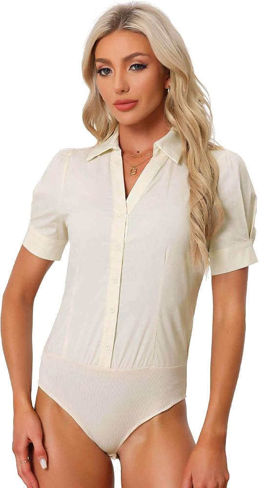 Amazon.com: Allegra K Women's Button Down Leotard Shirt