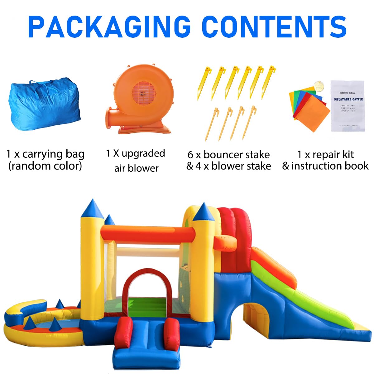 8-in-1 Large Inflatable Bounce Castle with Blower for Kids and Toddlers – Indoor and Outdoor Backyard Bouncer Featuring Two Slides 7 8-in-1 Large Inflatable Bounce Castle with Blower for Kids and Toddlers – Indoor and Outdoor Backyard Bouncer Featuring Two Slides - Image 7