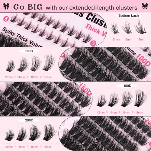 Image of Fluffy Lash Clusters Kit Volume Cluster Eyelash Extensions Kit D Curl Waterproof Eyelash Clusters 240pcs Individual Lashes Full Faux Mink Cluster Lashes and 60pcs Bottom Lashes for DIY Lash Extension