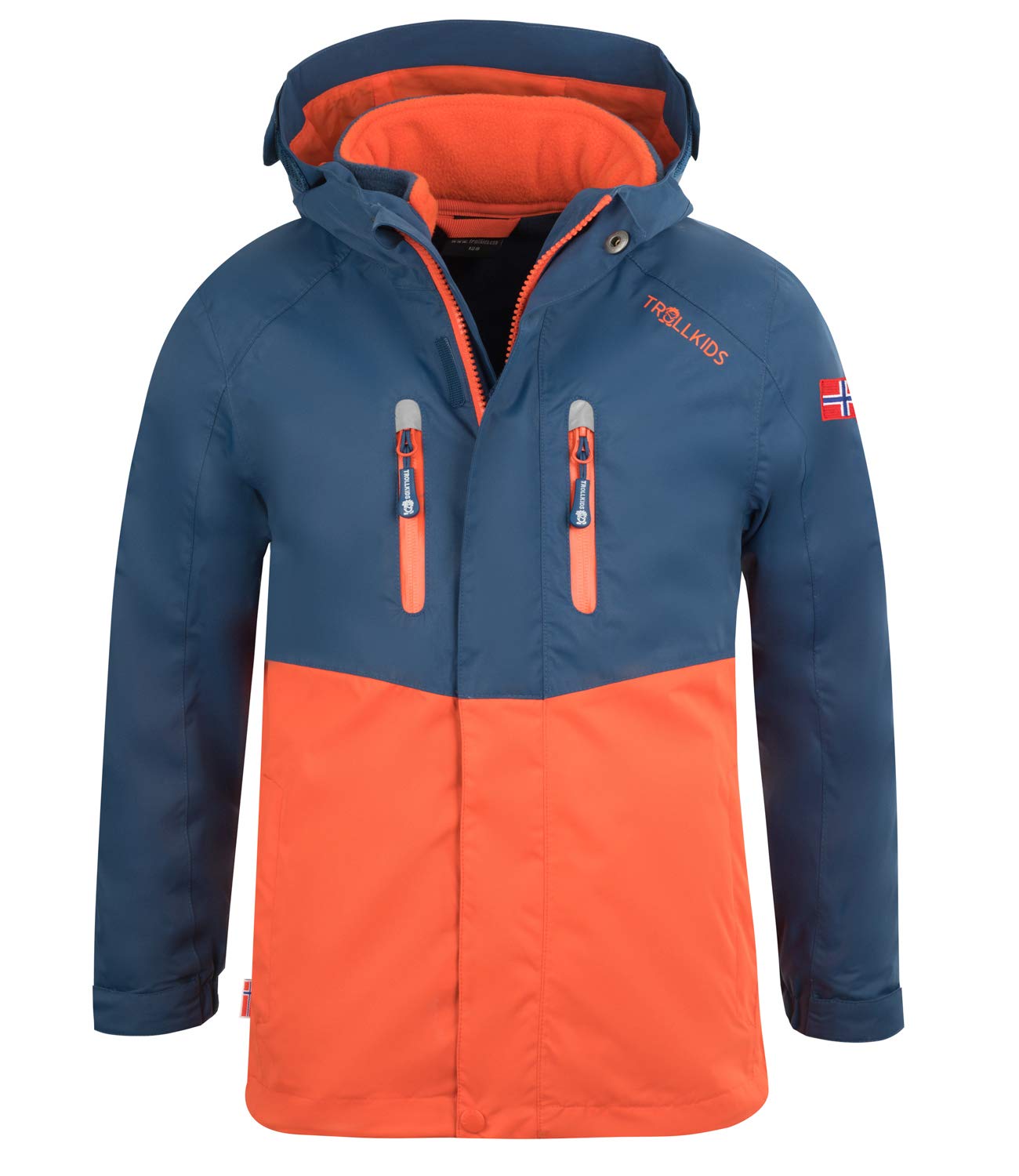 Trollkids Kinder Bryggen wasserdichte winddichte 3in1 Jacke, Mystik Blau/Orange, Größe 152