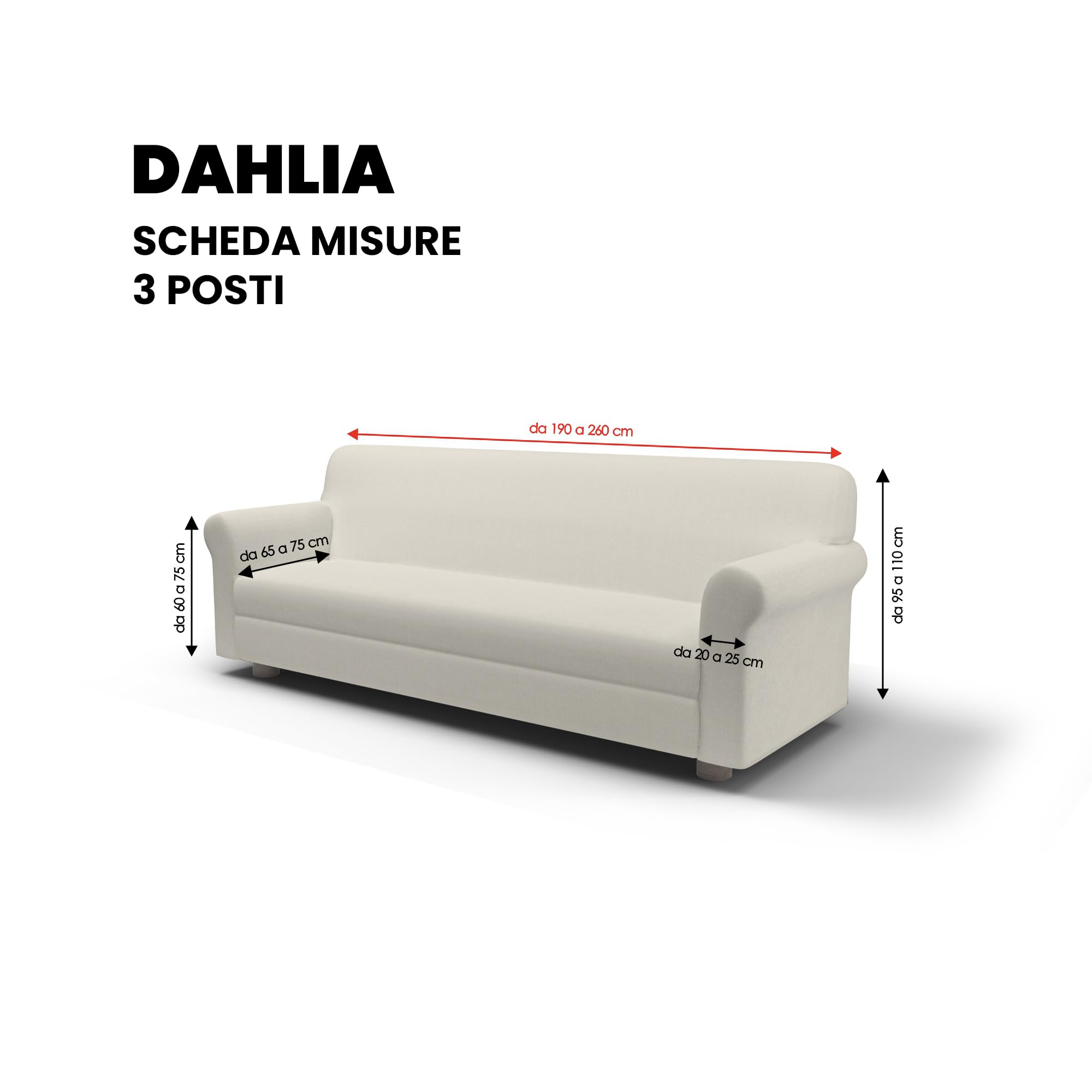 Italian Bed Linen Copridivano Elastico Dahlia – Proteggi Divano Elasticizzato 190–260 cm, 3 posti, Fodera Estensibile - Grigio Chiaro